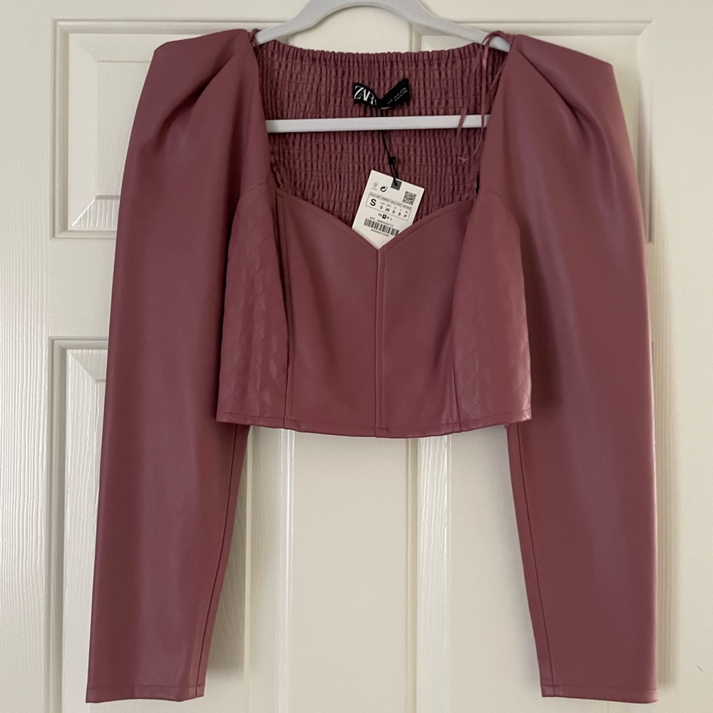 Zara faux leather top in mauve NWT